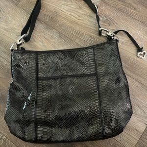 Brighton Black Snake Embossed Leather Shoulder Bag